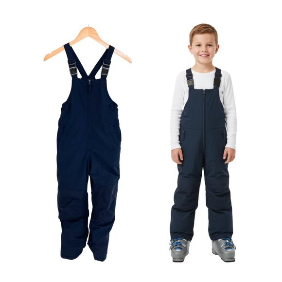 Lands’ End Snow Bibs Kids 7 Navy Blue Squall Waterproof Insulated Iron Knee Ski - Picture 1 of 14